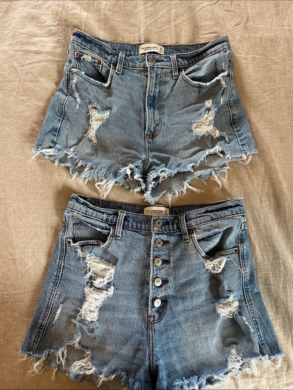 Abercrombie & Fitch Ripped Light Blue Denim Shorts Duo